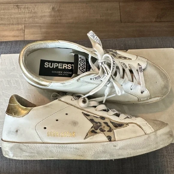 Golden Goose Womens White Sneakers with Leopard Star 36 - Picture 2 of 9
